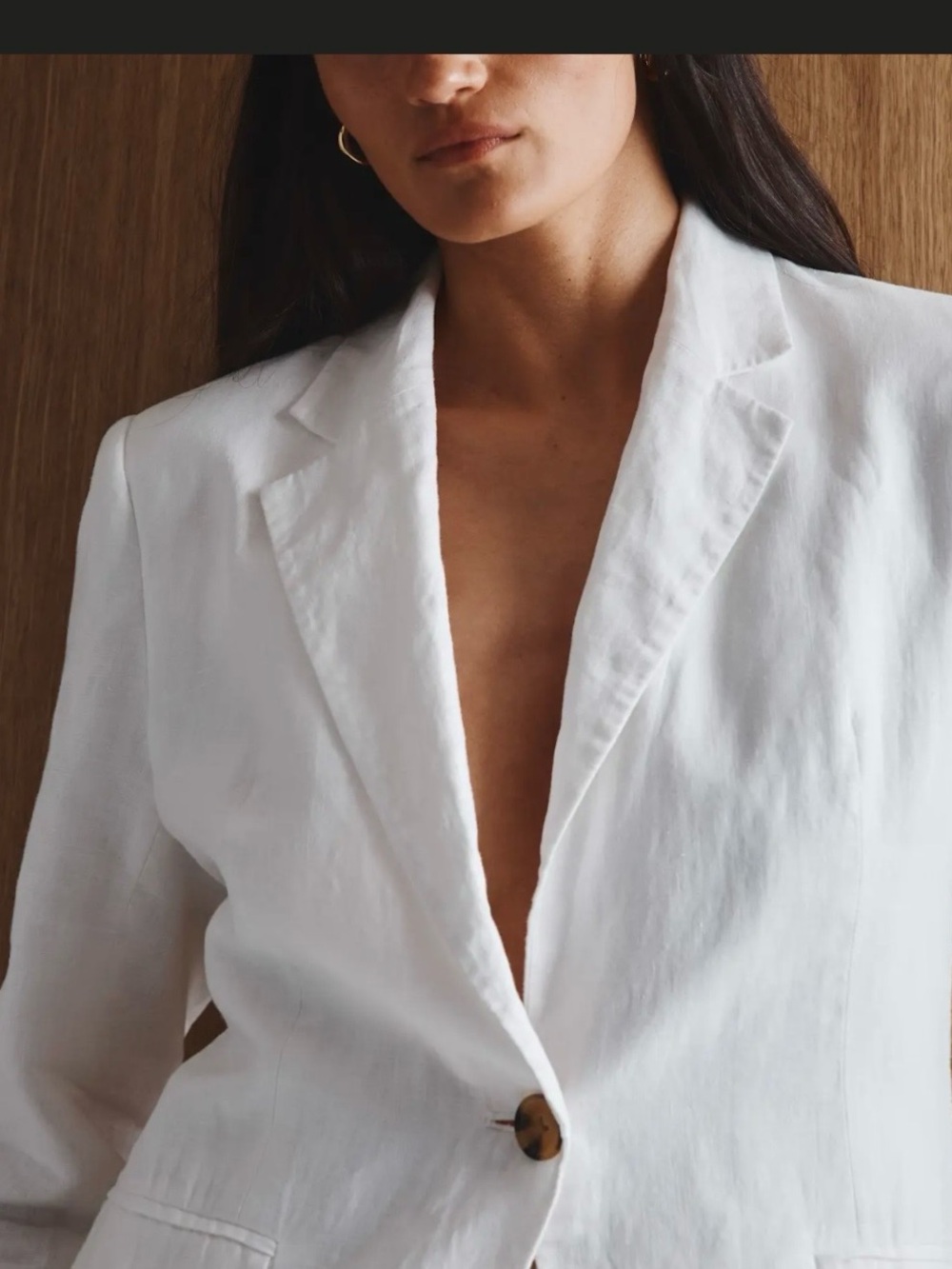 Mango White Linen-Blend Tailored Blazer